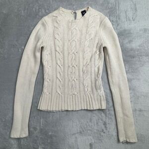 Vintage Y2K GAP Ivory Cable Knit Wool Angora Rabbit Blend Sweater Women's XS